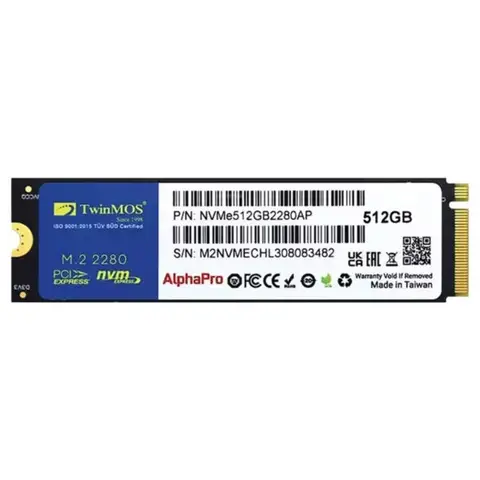 TwinMOS AlphaPro 512GB NVMe PCIe Gen3 x4 Okuma 3600MB – Yazma 3250MB M.2 SSD (NVMe512GB2280AP)