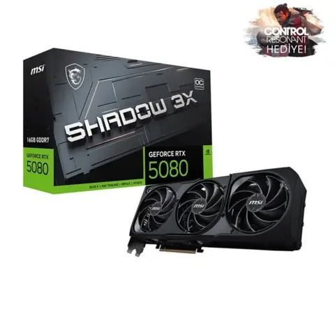 MSI GeForce RTX 5080 16G SHADOW 3X OC 16GB GDDR7 256 Bit DLSS 4 Ekran Kartı – CONTROL Resonant Hediyeli