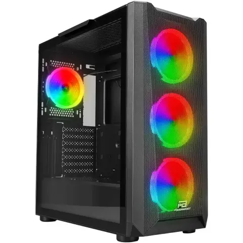 PowerBoost VK-W001B PSU YOK 4x12cm ARGB Fanlı Mid Tower Siyah Oyuncu Kasası