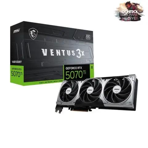 MSI GeForce RTX 5070 Ti 16G VENTUS 3X OC 16GB GDDR7 256 Bit DLSS 4 Ekran Kartı – CONTROL Resonant Hediyeli
