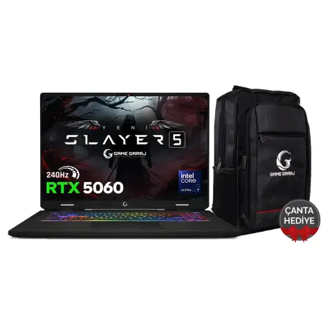 Game Garaj Slayer5 7-5060 Intel Ultra 7 255HX RTX5060 16" QHD+ 240Hz FreeDos Oyuncu Laptop