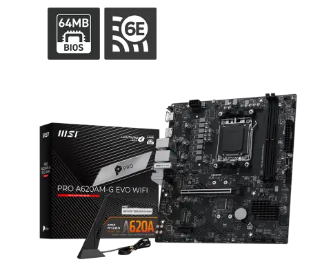 Msi PRO A620AM-G EVO WIFI Sc-AM5 DDR5 7200Mhz 2XM2 5Gbit Wi-Fi 6E ARGB ATX AMD Anakart