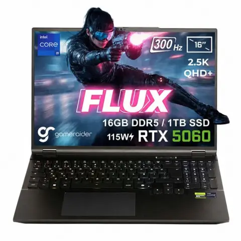 GameRaider FLUX GR16 Intel Core i9-14900HX GeForce RTX 5060 8GB 115W 16GB DDR5 1TB SSD 16 inç 2.5K QHD+ 300Hz W11 Home Gaming Laptop – Çanta Hediyeli