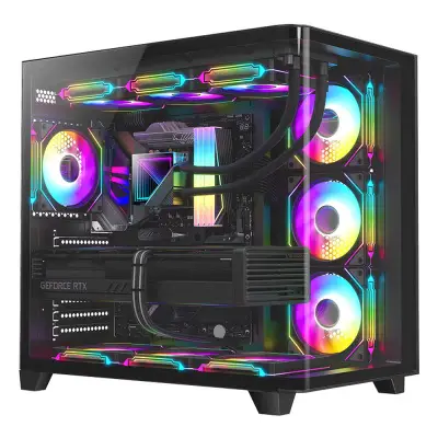 Dragos Ocean Curved Pro V2 7x Argb Fan USB 3.0 TypeC ATX Oyuncu Bilgisayar  Kasası Siyah