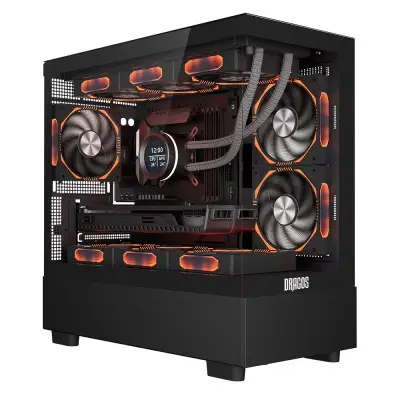 Dragos Basalt Pro 6x Argb Fan USB 3.0 Psu Yok mATX Panoramik Temperli Cam Gaming Kasa Siyah