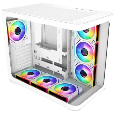 GameBooster GB-G2851BW Sea View USB 3.0, ATX 7 x ARGB Fanlı, Beyaz Kasa (PSU Yok)