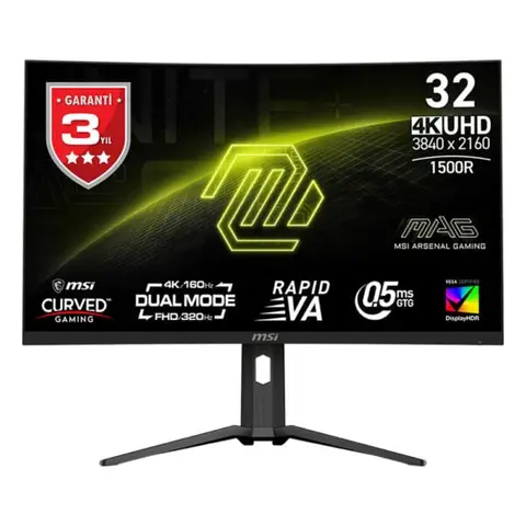 MSI MAG 321CUPDF 31.5 inç 160Hz 4K UHD 0.5ms 320Hz Full HD Dual Mode FreeSync Premium Rapid VA Kavisli Gaming Monitör