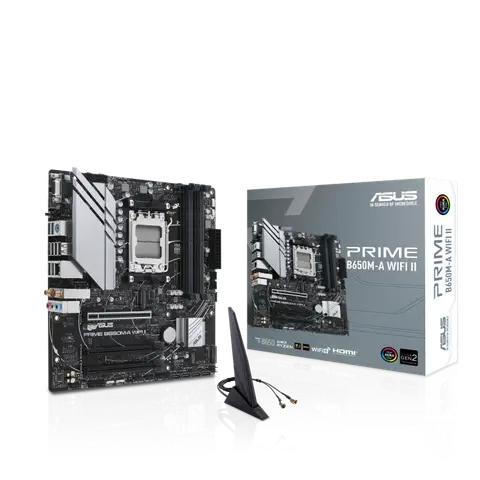 Asus PRIME B650M-A WIFI II Sc-AM5 B650 DDR5 6400Mhz 2xM2 WiFi 2.5Gbit AURA RGB mATX AMD Anakart