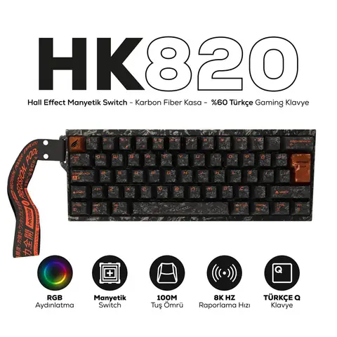 Hawk Gaming HK820 Hall Effect Manyetik Switch Rapid Trigger RGB 8k Hz 0.1 Ms Kablolu Gaming Klavye