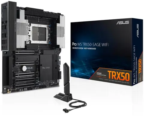 Asus PRO WS TRX50-SAGE WIFI Sc-sTR5 TRX50 DDR5 8000Mhz 3xM2 10Gbit 2.5Gbit Wi-Fi7-BT ATX AMD Anakart