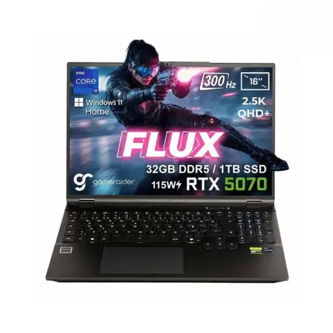GameRaider FLUX GR16 Intel Core i9-14900HX GeForce RTX 5070 8GB 115W 32GB DDR5 1TB SSD 16 inç 2.5K QHD+ 300Hz W11 Home Gaming Laptop – Çanta Hediyeli