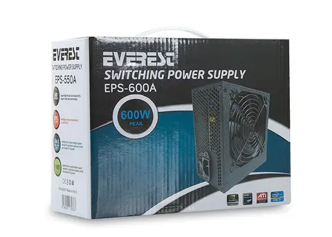Everest EPS-600A 600W 12cm fan Aktif PFC Power Supply