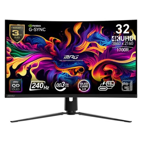 MSI MPG 321CURX QD-OLED 31.5 inç 240Hz 0.03ms 4K UHD G-Sync Kavisli Gaming Monitör