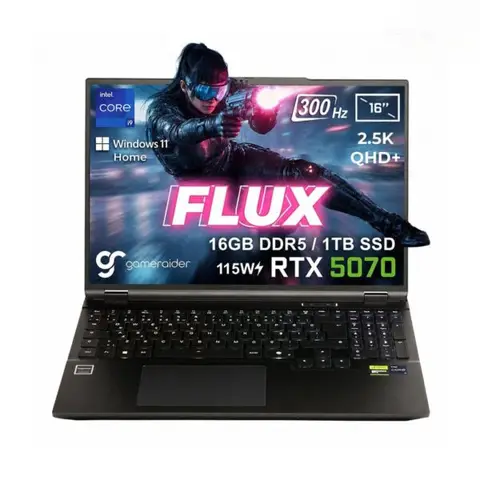 GameRaider FLUX GR16 Intel Core i9-14900HX GeForce RTX 5070 8GB 115W 16GB DDR5 1TB SSD 16 inç 2.5K QHD+ 300Hz W11 Home Gaming Laptop – Çanta Hediyeli