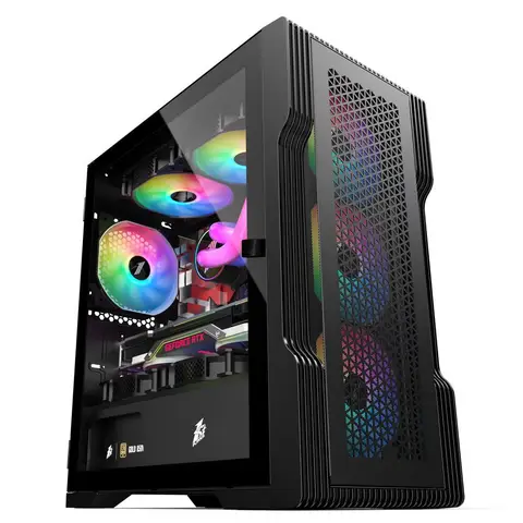 1ST Player Trilobite T3 Siyah 600W 80+ ARGB 4x12cm Fan Temperli Cam Mesh USB 3.0 mATX Kasa