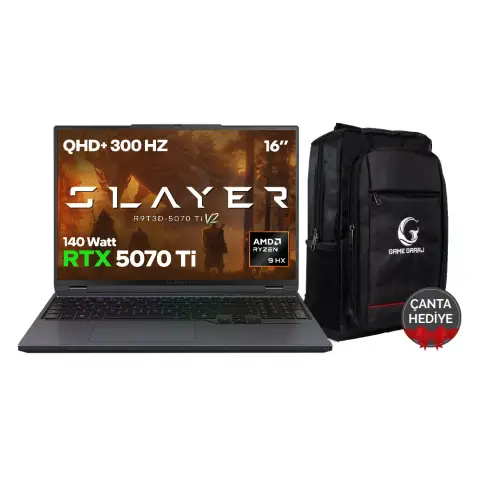Game Garaj Slayer R9T3D-5070Ti v2 C4 AMD Ryzen 9 9955HX3D 32GB RAM 1TB SSD 16'' QHD+ 300Hz FreeDos Oyuncu Laptop