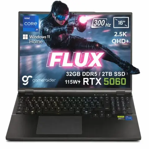 GameRaider FLUX GR16 Intel Core i9-14900HX GeForce RTX 5060 8GB 115W  32GB DDR5 2TB SSD 16 inç 2.5K QHD+ 300Hz W11 Home Gaming Laptop – Çanta Hediyeli