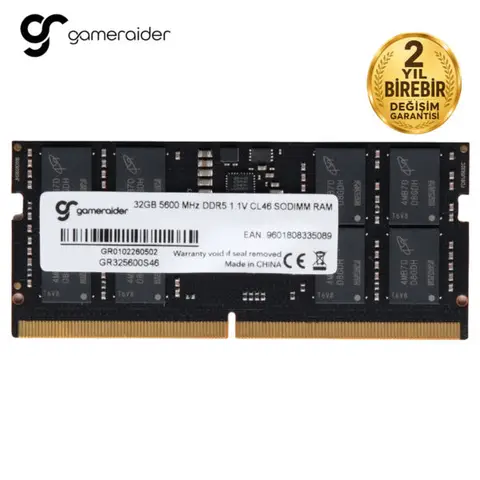 GameRaider 32GB(1x32GB) 5600MHz CL46 DDR5 Bulk Notebook Ram (GR325600S46) – 2 Yıl Birebir Değişim Garantili