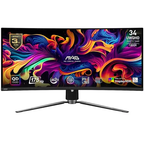 MSI MAG 341CQP QD-OLED 34 inç 175 Hz 0.03ms UWQHD FreeSync Premium Pro QD-OLED Kavisli Gaming Monitör