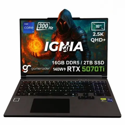 GameRaider IGNIA GR16 Intel Core i9-14900HX GeForce RTX 5070Ti 12GB 140W 16GB DDR5 2TB SSD 16 inç  2.5K QHD+ 300Hz FreeDos Gaming Laptop – Çanta Hediyeli