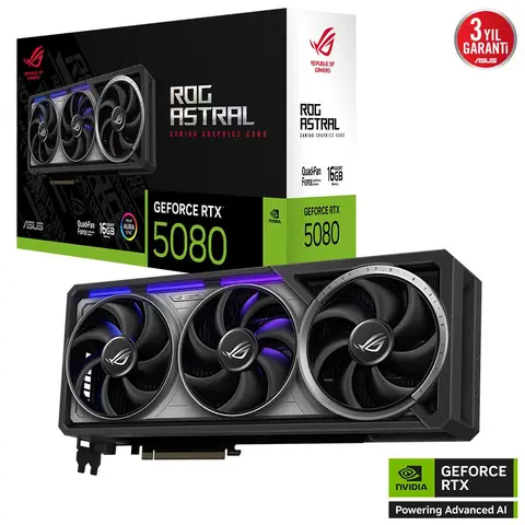 ASUS GeForce ROG Astral RTX 5080 16GB GDDR7 256 Bit DLSS 4 NVIDIA Ekran Kartı