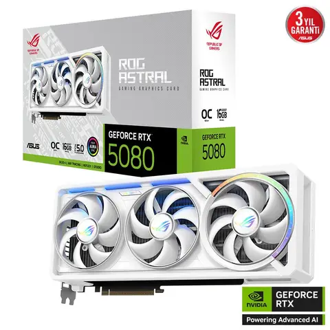 ASUS ROG Astral GeForce RTX 5080 16GB GDDR7 White OC Edition DLSS 4 256 Bit NVIDIA Ekran Kartı