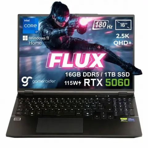 GameRaider FLUX GR16 Intel Core i7-14650HX GeForce RTX 5060 8GB 115W 16GB DDR5 1TB SSD 16 inç 2.5K QHD+ 180Hz W11 Home Gaming Laptop – Çanta Hediyeli