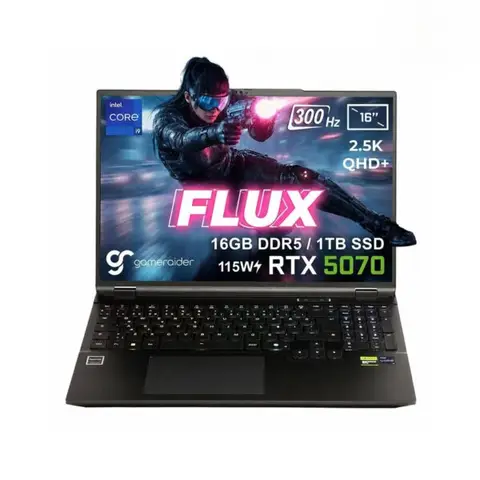 GameRaider FLUX GR16 Intel Core i9-14900HX GeForceRTX 5070 8GB 115W 16GB DDR5 1TB SSD 16 inç 2.5K QHD+ 300Hz FreeDos Gaming Laptop – Çanta Hediyeli