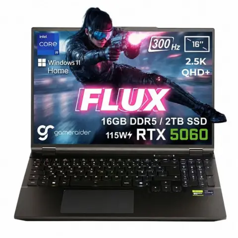 GameRaider FLUX GR16 Intel Core i9-14900HX GeForceRTX 5060 8GB 115W 16GB DDR5 2TB SSD 16 inç 2.5K QHD+ 300Hz FreeDos Gaming Laptop – Çanta Hediyeli