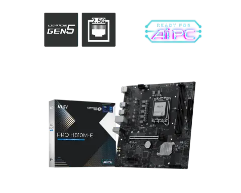 Msi PRO H810M-E Sc-1851 DDR5 6400MHz 1xM2 5Gbit USB 2.5Gbit LAN mATX INTEL Anakart