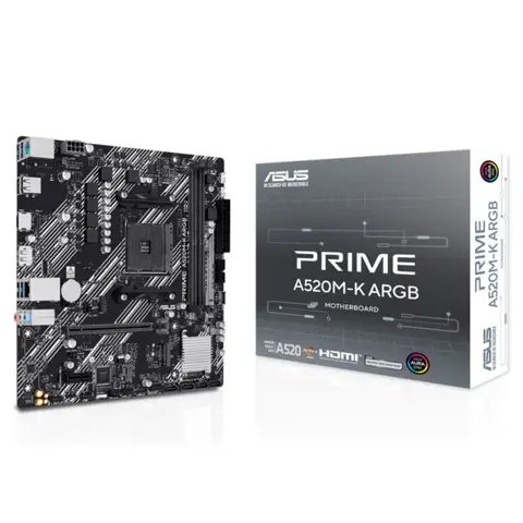 ASUS PRIME A520M-K ARGB 5100MHz (OC) DDR5 Soket AM4 M.2 HDMI DP mATX Anakart
