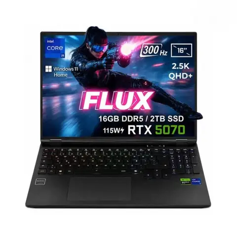 GameRaider FLUX GR16 Intel Core i9-14900HX GeForce RTX 5070 8GB 115W 16GB DDR5 2TB SSD16 inç 2.5K QHD+ 300Hz FreeDos Gaming Laptop – Çanta Hediyeli
