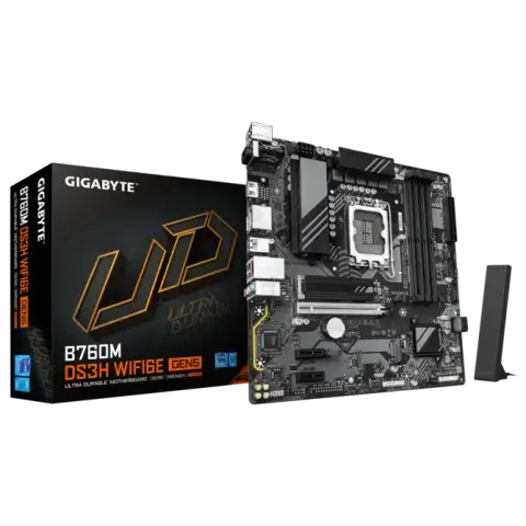 Gigabyte B760M DS3H WIFI6E GEN5 Sc-1700 DDR5 7600MHz 2xM2 2.5Gbit Wi-Fi 6E mATX INTEL Anakart
