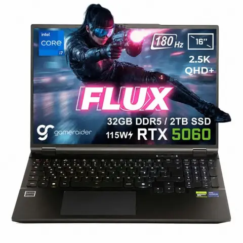 GameRaider FLUX GR16 Intel Core i7-14650HX GeForce RTX 5060 8GB 115W 32GB DDR5 2TB SSD 16 inç 2.5K QHD+ 180Hz W11 Home Gaming Laptop – Çanta Hediyeli