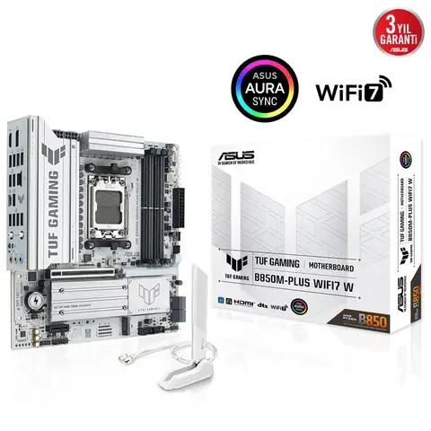 ASUS TUF GAMING B850M-PLUS WIFI7 W 8000Mhz(OC) M.2 AM5 mATX Beyaz Anakart