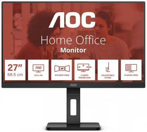 Aoc 27E3QAF 27 inch 1920x1080 4ms 75Hz MM VGA HDMI DP IPS FHD Siyah Pivot Monitör