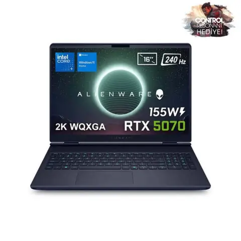 Dell Alienware 16X Aurora Intel Core Ultra 9-275HX GeForce RTX5070 8GB 155W  32GB DDR5 1TB SSD 16 inç 2K WQXGA 240Hz 3ms WVA W11 Home Gaming Laptop (AC16251-CU932157W) – 2 Yıl Yerinde Servis Garantisi