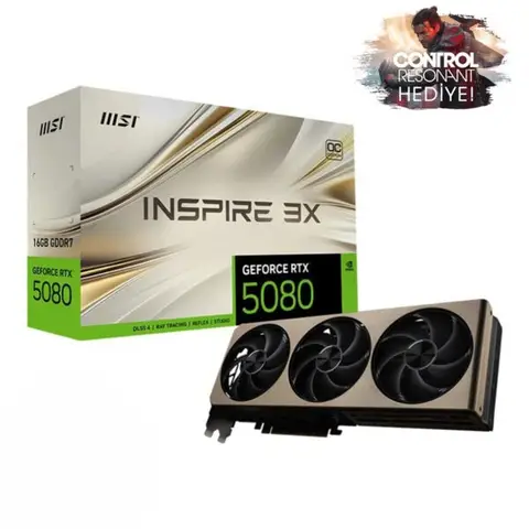MSI GeForce RTX 5080 16G INSPIRE 3X OC 16GB GDDR7 256 Bit DLSS 4 Ekran Kartı – CONTROL Resonant Hediyeli