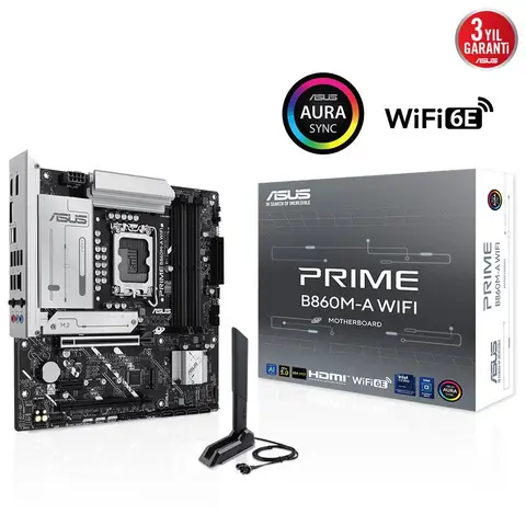 ASUS Prime B860M-A Wifi Intel LGA1851 DDR5 8666 Wifi 6E+BT Aura RGB M-atx Anakart