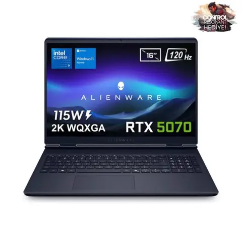 Dell Alienware 16 Aurora Intel Core 9-270H GeForce RTX 5070 8GB 115W 32GB DDR5 1TB SSD 16 inç 2K WQXGA 120Hz WVA W11 Home Gaming Laptop (AC16250-C932157W) – 2 Yıl Yerinde Servis Garantisi