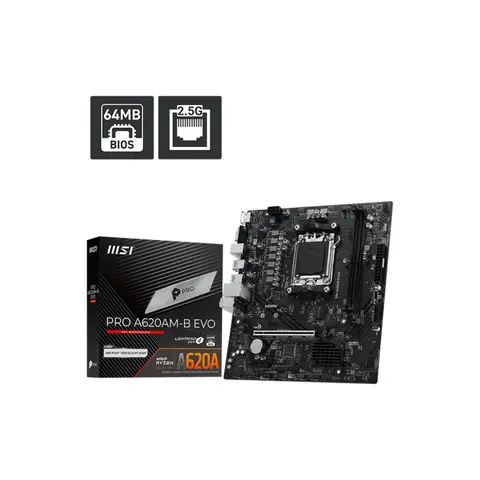 MSI PRO A620AM-B-EVO 6800MHz (OC) DDR5 Soket AM5 M.2 HDMI mATX Anakart
