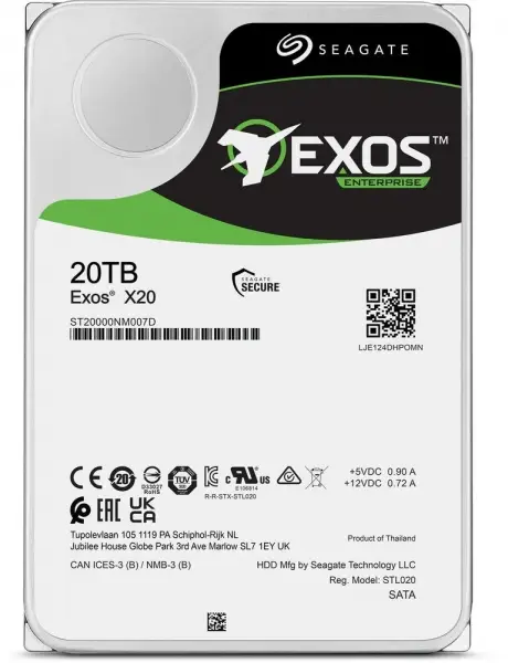Seagate ST20000NM007D 20 TB 7200Rpm 512e Exos X20 SATA 3.5 inch ITHAL 7/24 NAS Harddisk