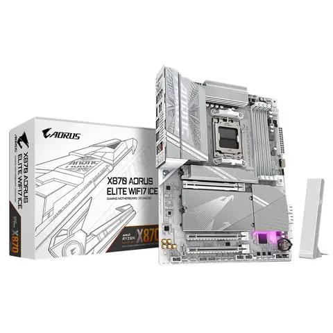 GIGABYTE X870 AORUS ELITE ICE WIFI 7 AMD AM5 DDR5 8200MHZ 4X M.2 USB3.2 ATX ANAKART