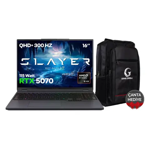 Game Garaj Slayer R9T-5070 V2 AMD Ryzen 9 8945HX RTX5070 16" 300Hz QHD FreeDos Oyuncu Laptop