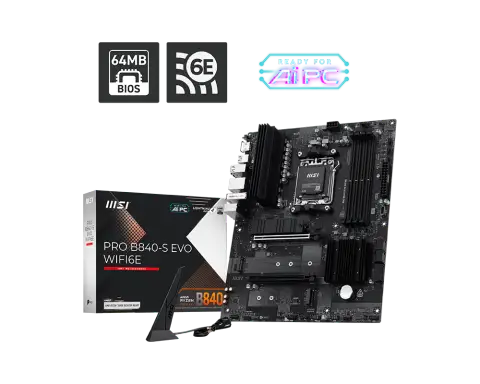 Msi PRO B840-S EVO WIFI6E Sc-Am5 DDR5 8000Mhz 3xM2 2.5Gbit Wi-Fi 6E ATX AMD Anakart