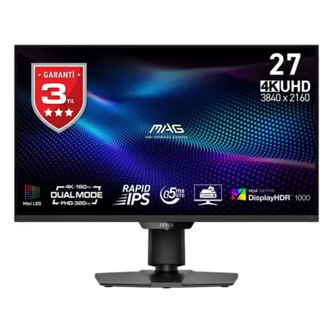 MSI MAG 274UPDF E16M 27 inç 160Hz 4K UHD 0.5ms 320Hz Full HD Dual Mode Adaptive Sync Rapid IPS MiniLED Pivot Gaming Monitör