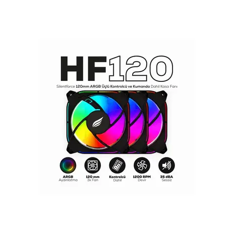 Hawk Gaming HF120 Slientforce 120mm ARGB Üçlü Siyah Kasa Fanı