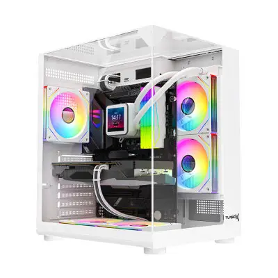 Turbox Teras Akvaryum Cam Tasarım Beyaz 4XARGB Fan 500W PSU USB 3.0 ATX Oyuncu Bilgisayar Kasası
