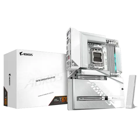 Gigabyte X870 AORUS STEALTH ICE Sc-Am5 DDR5 8200Mhz 4xM2 2.5Gbit Wi-Fi 7 ATX AMD Anakart