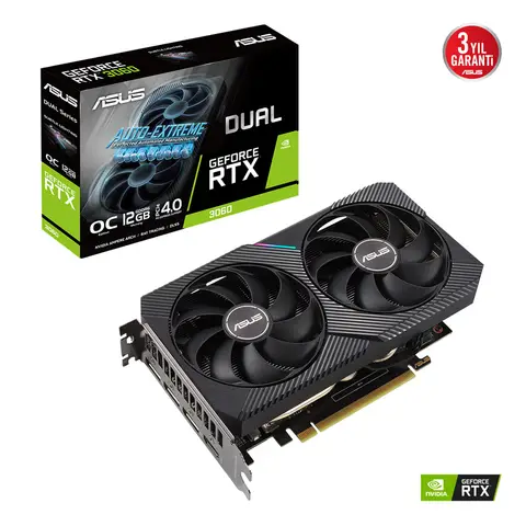 Asus DUAL-RTX3060-O12G-V2 12 GB GDDR6 GeForce RTX 3060 V2 OC 192Bit NVIDIA Ekran Kartı